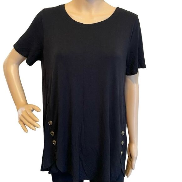 Shop Basic Black Blouse With Gold Button Detail Along Sides Size XL - Picture 1 of 11